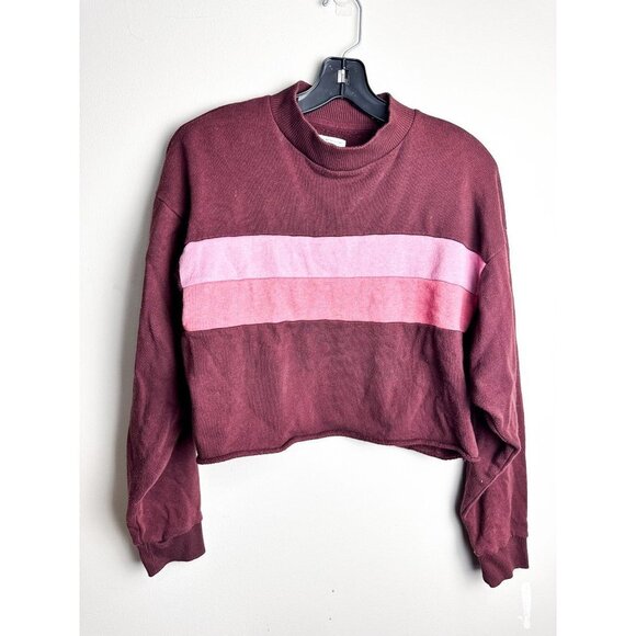 American Eagle Ahh-mazingly Soft Cropped Mockneck Striped Sweater XS Red Pink - Picture 1 of 8